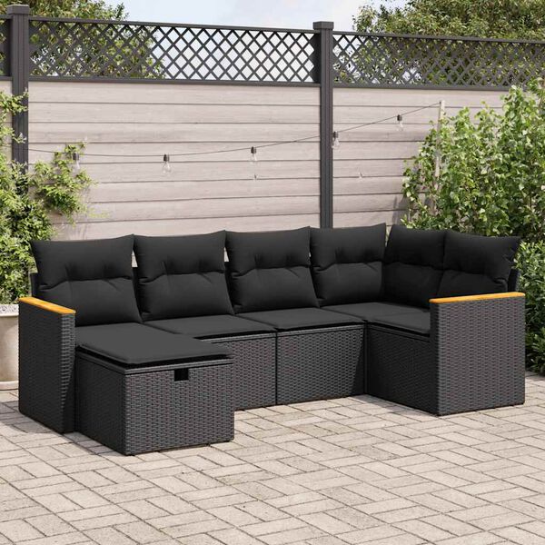 vidaXL 6-dijelni set vrtnih sofa s jastucima crni od poliratana