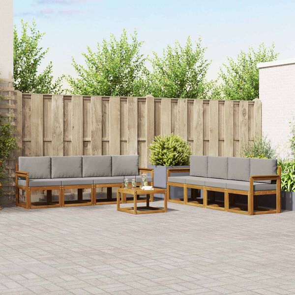 vidaXL Set vanjskih sofa s jastukom 9 pcs Prirodna i svijetlo siva