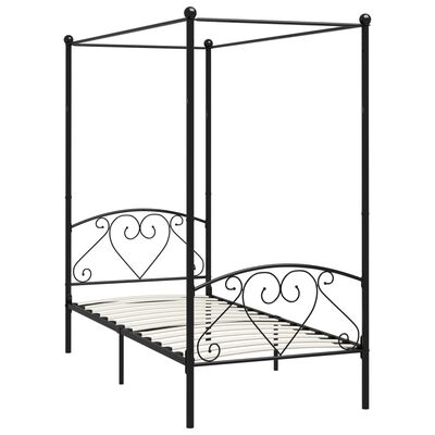vidaXL Okvir za krevet s nadstrešnicom crni metalni 90 x 200 cm