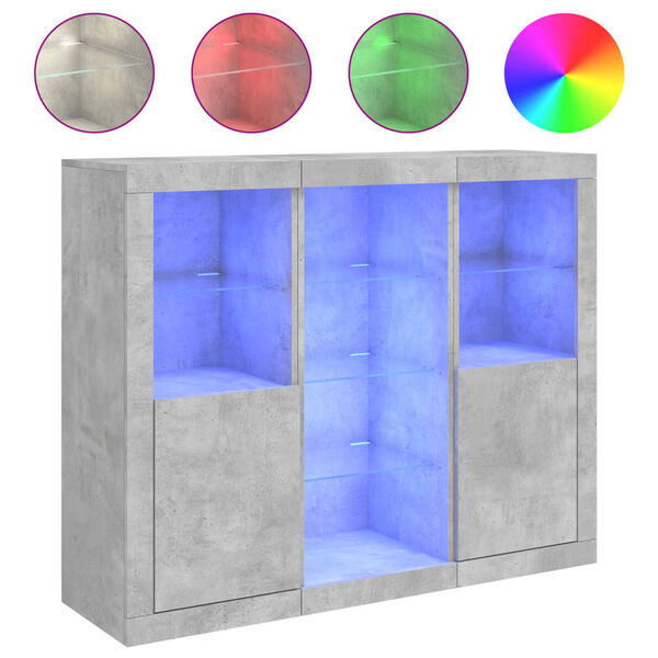 vidaXL Komoda s LED svjetlima 3 kom siva boja betona konstruirano drvo