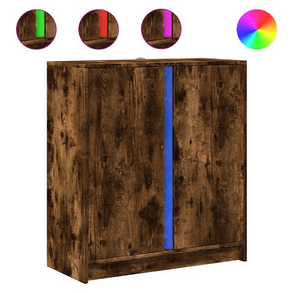 vidaXL Komoda s LED svjetlima boja dimljenog hrasta 77x34x85 cm drvena