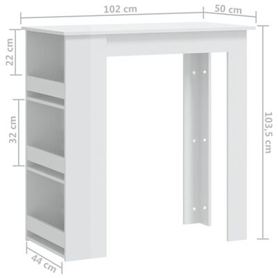 vidaXL Barski stol sa stalkom za pohranu sjajni bijeli 102x50x103,5 cm