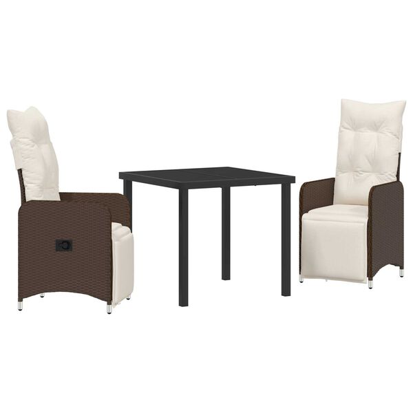 vidaXL Vrtni set za objed s jastukom 3 pcs Smeđa Poli ratan