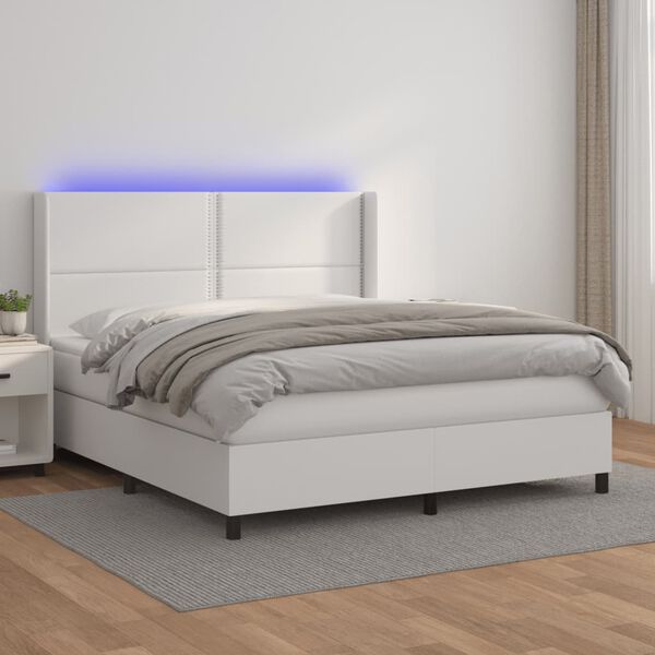 vidaXL Krevet box spring s madracem LED bijeli 160x200 cm umjetna koža