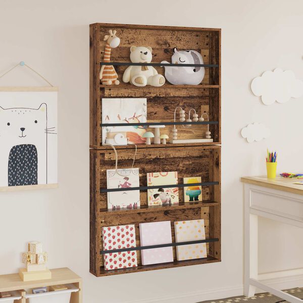 vidaXL Polica za časopise s policom 2 pcs Staro drvo 80 x 12 x 70 cm