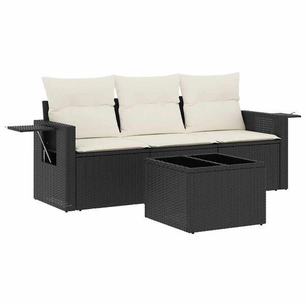 vidaXL 4-dijelni set vrtnih sofa od poliratana s jastucima crni