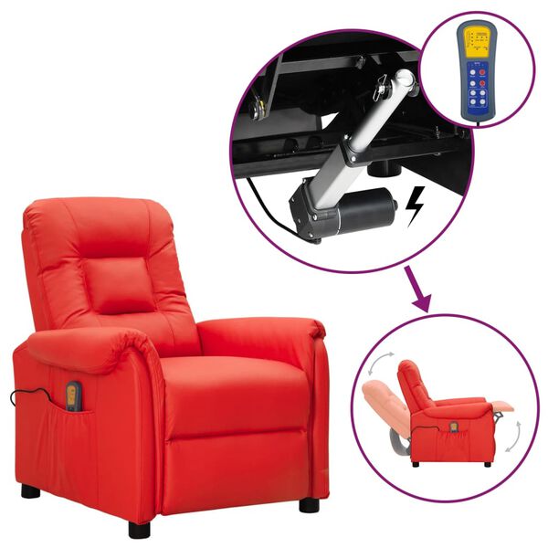 vidaXL Masažna fotelja na podizanje crvena od umjetne kože