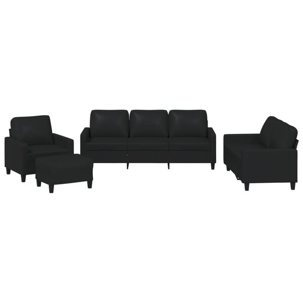 vidaXL 4-dijelni set sofa s jastucima crni od umjetne kože