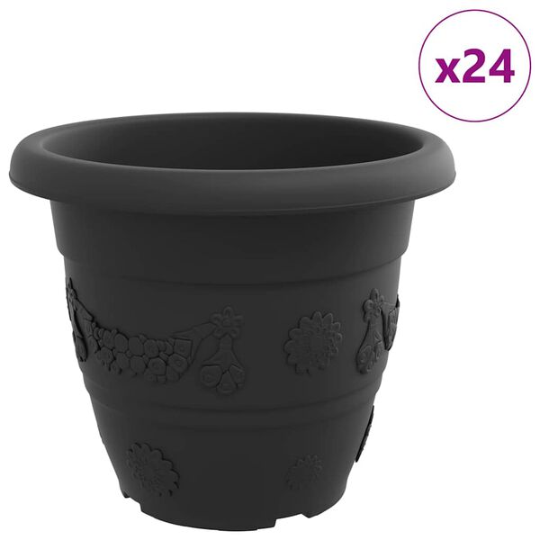 vidaXL Okrugla saksija za cveće 24 pcs Crna &Oslash; 26 x 21.5 cm Plastika