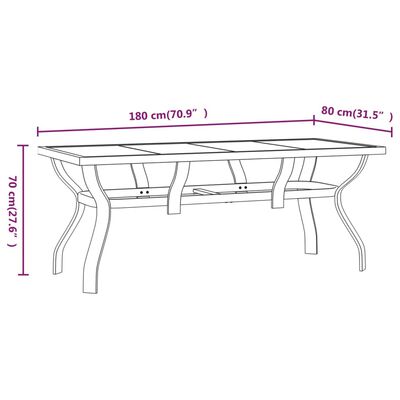 vidaXL Vrtni stol crni 180 x 80 x 70 cm od čelika i stakla