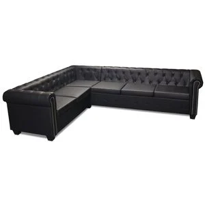 vidaXL Chesterfield Kutna Garnitura 6 Sjedala od Umjetne kože Crna