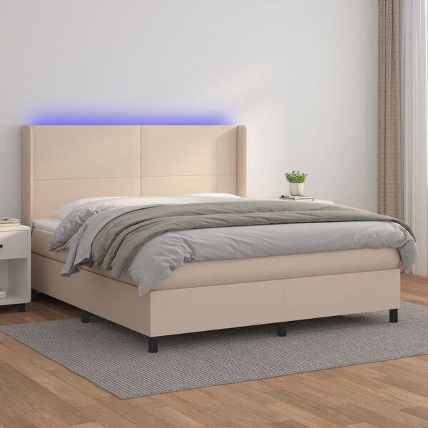 vidaXL Krevet box spring madrac LED cappuccino 180x200cm umjetna koža