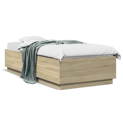 vidaXL Okvir za krevet s LED svjetlima boja hrasta 90 x 200 cm drveni