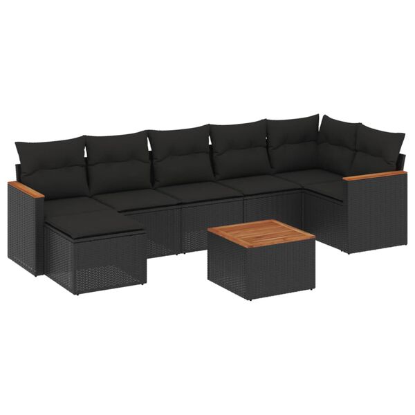 vidaXL 8-dijelni set vrtnih sofa od poliratana s jastucima crni