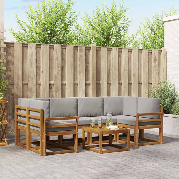 vidaXL Set vanjskih sofa s jastukom 7 pcs Prirodna i svijetlo siva
