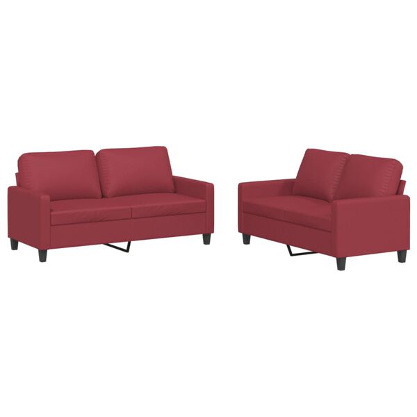 vidaXL 2-dijelni set sofa s jastucima boja vina od umjetne kože
