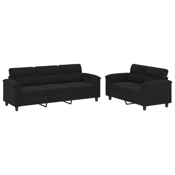 vidaXL 2-dijelni set sofa s jastucima crni od mikrovlakana