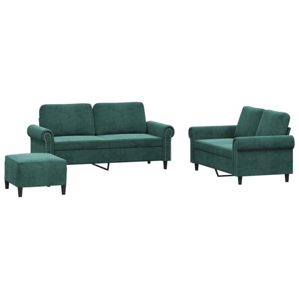 vidaXL 3-dijelni set sofa s jastucima tamnozeleni baršunasti