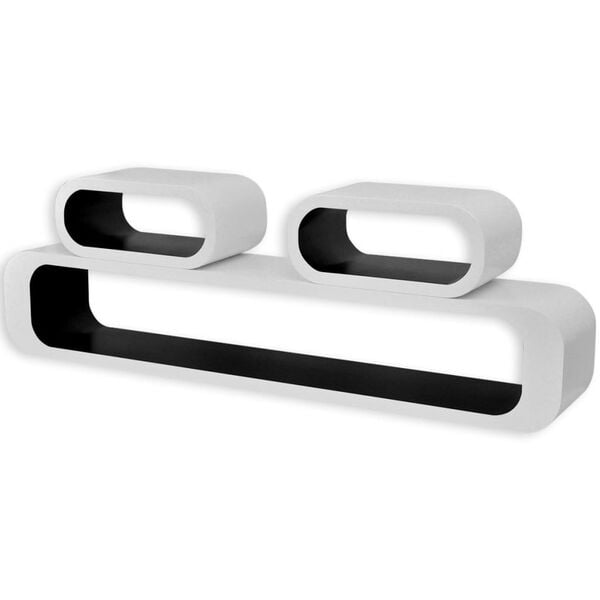 3 bijelo-crne zidne kocke za izlaganje i pohranu knjiga/DVD-ova MDF