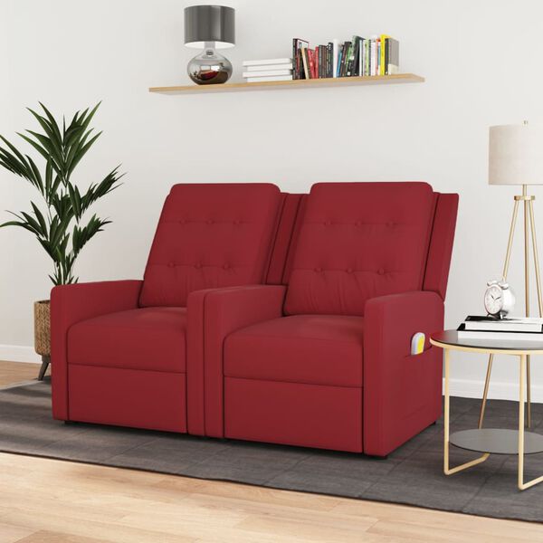 vidaXL Masažni dvosjed od tkanine crvena boja vina