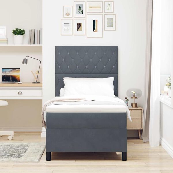 vidaXL LED Box Spring Krevet s madracem Tamno siva 90 x 190 cm Bar&scaron;un