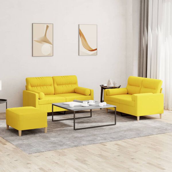 vidaXL 3-dijelni set sofa s jastucima svjetložuti od tkanine
