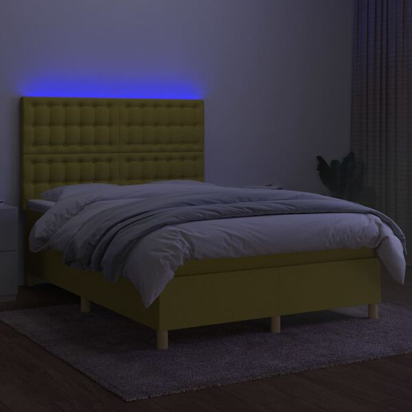 vidaXL Krevet box spring s madracem LED zeleni 140x200 cm od tkanine