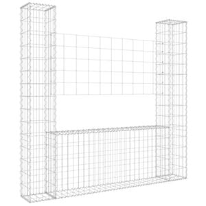 vidaXL Gabionska ko&scaron;ara U-oblika s 2 stupa 140 x 20 x 150 cm željezna