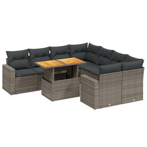 vidaXL 9-dijelni set vrtnih sofa od poliratana s jastucima sivi