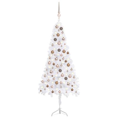 vidaXL Kutno umjetno božićno drvce LED s kuglicama bijelo 150 cm PVC