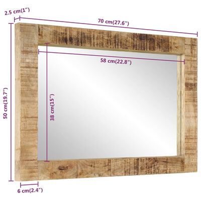 vidaXL Ogledalo 70 x 50 cm od masivnog drva manga i stakla