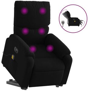 vidaXL Električni masažni naslonjač na podizanje od tkanine crni