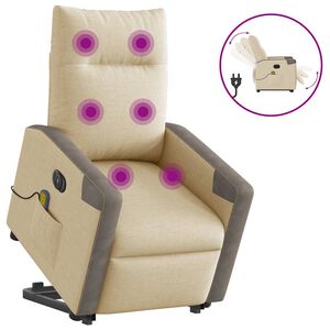 vidaXL Električni masažni naslonjač na podizanje od tkanine krem