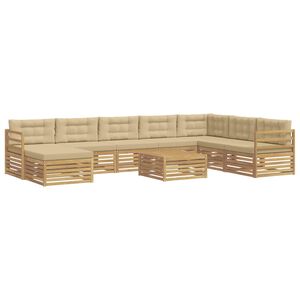 vidaXL Set vanjskih sofa s jastukom 9 pcs Bijela i bež Poliester