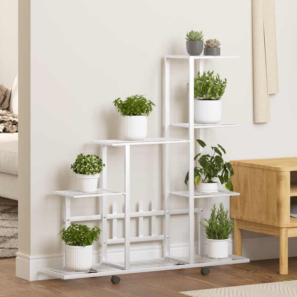 vidaXL Stalak za cvijeće s kotačima 94,5 x 25 x 92,5 cm bijeli metalni