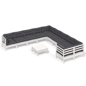 vidaXL 11-dijelna vrtna garnitura od borovine s jastucima bijela