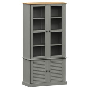 vidaXL Vitrina sa staklom VIGO siva 85x35x170 cm od masivne borovine