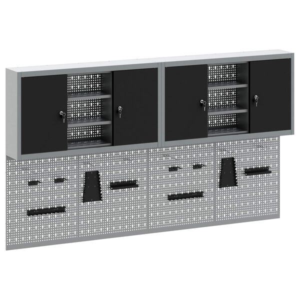 vidaXL Set ormara za alate 6 pcs Crna Čelik s prahom premazan