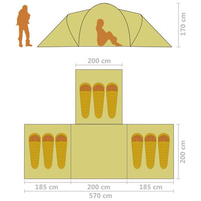 vidaXL Šator za kampiranje za 9 osoba sivo-narančasti od tkanine