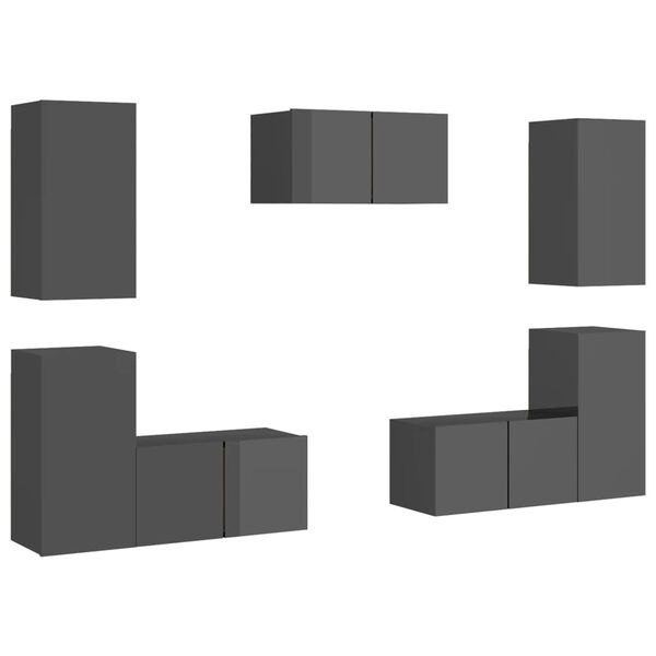 vidaXL 7-dijelni set TV ormarića visoki sjaj sivi konstruirano drvo