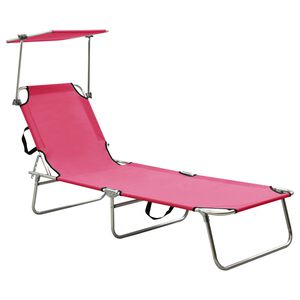 vidaXL Sklopiva ležaljka za sunčanje s krovom čelična magenta roza