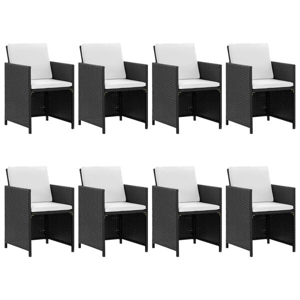 vidaXL 9-dijelni vrtni blagovaonski set od poliratana s jastucima crni