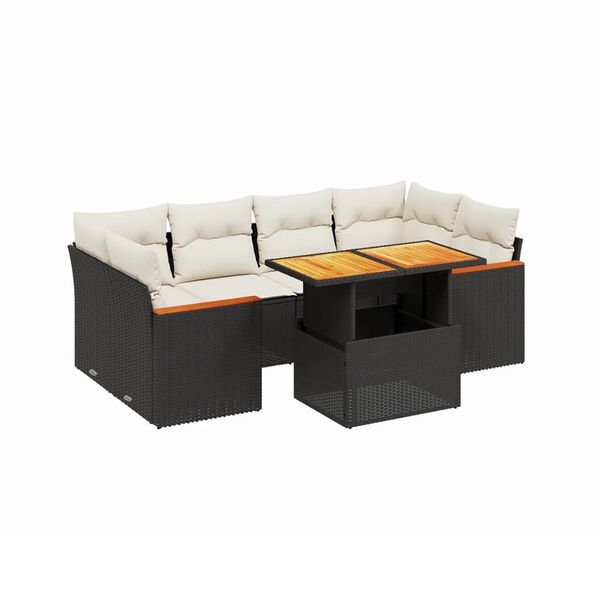 vidaXL 7-dijelni set vrtnih sofa od poliratana s jastucima crni