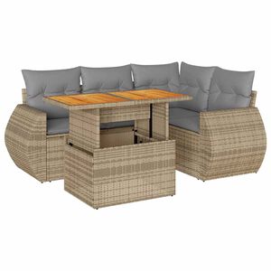 vidaXL 5-dijelni vrtni set sofa s jastucima bež od poliratana
