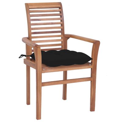 vidaXL Blagovaonske stolice s crnim jastucima 2 kom masivna tikovina