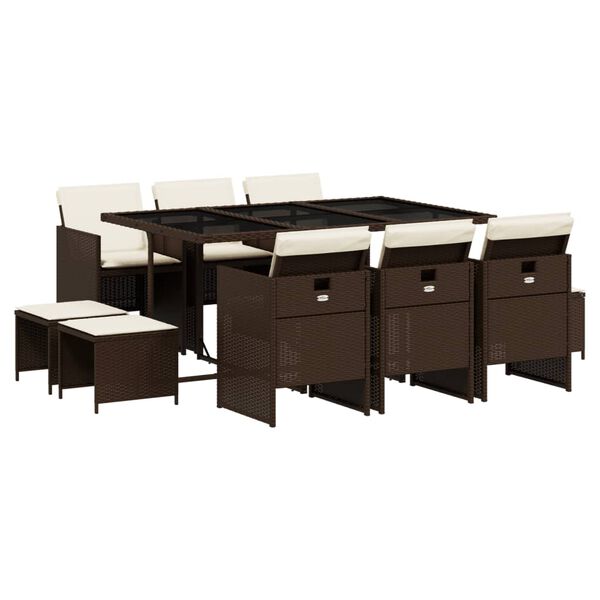 vidaXL 11-dijelni vrtni blagovaonski set s jastucima poliratan smeđi