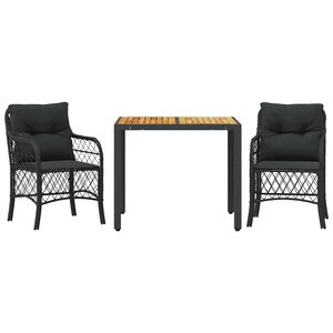 vidaXL 3-dijelni bistro set s jastucima crni od poliratana