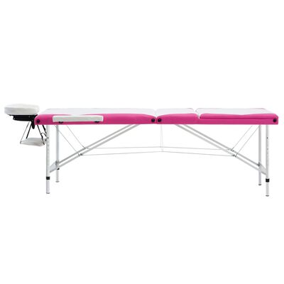 vidaXL Sklopivi stol za masažu s 3 zone aluminijski bijelo-ružičasti