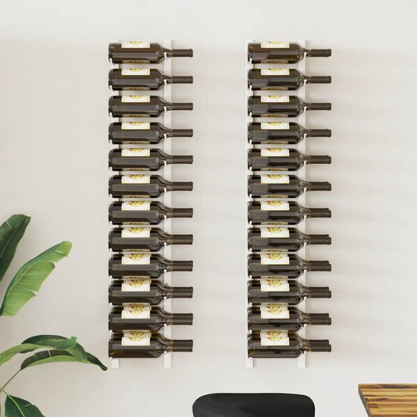 vidaXL Zidni stalak za vino za 24 boce 2 kom bijeli željezni