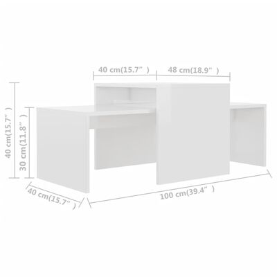 vidaXL Set stolića za kavu visoki sjaj bijeli 100 x 48 x 40 cm iverica
